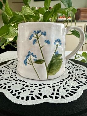 Ceramic Mug with Hand-Painted Blue Floral Motif hold 16 onces